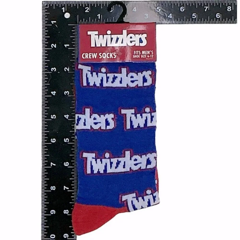 Twizzlers Crew Socks Novelty Funny Red White Blue Unisex Men OS 6-12